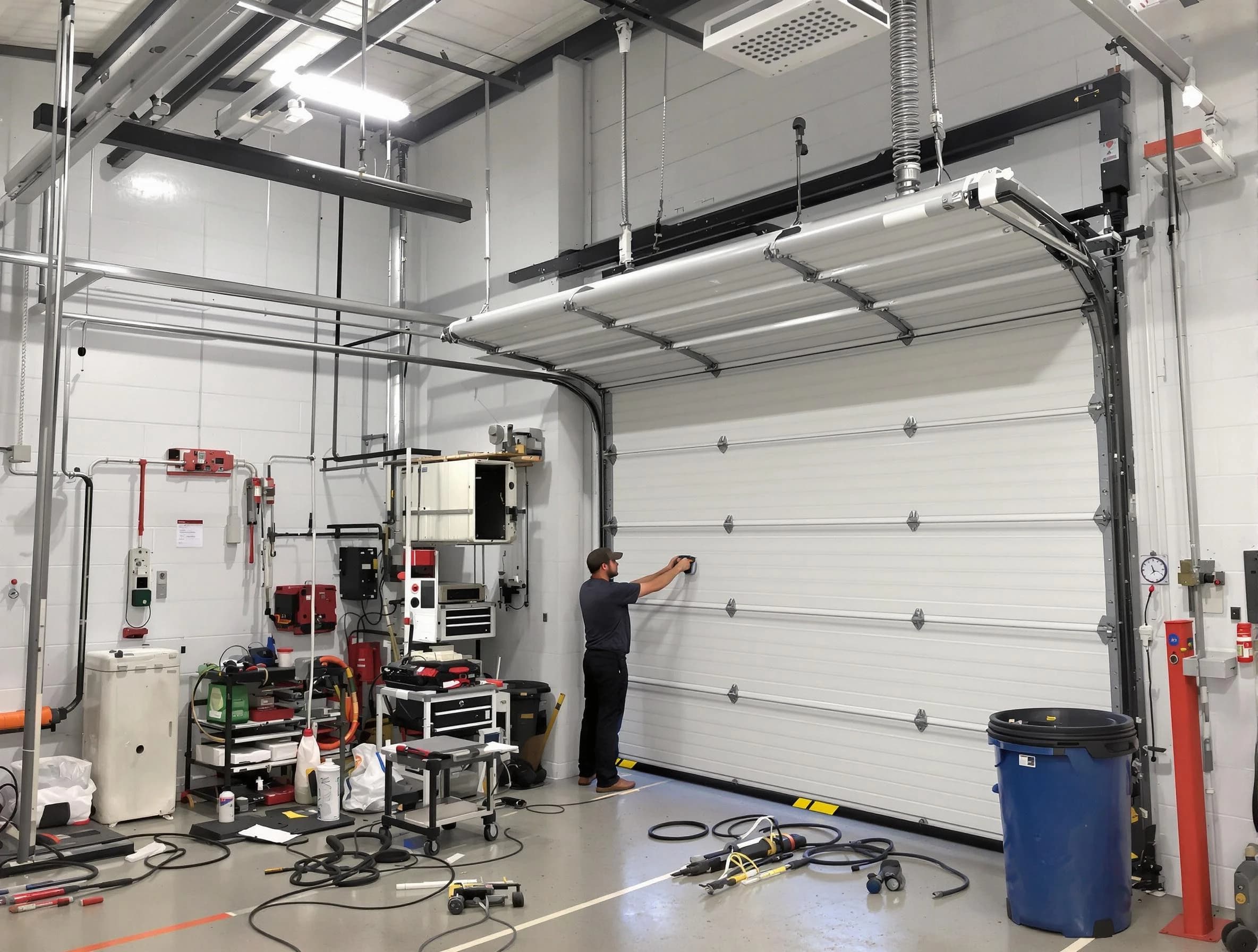 Martinsville Garage Door Repair certified technician performing commercial door repair at a Martinsville business facility