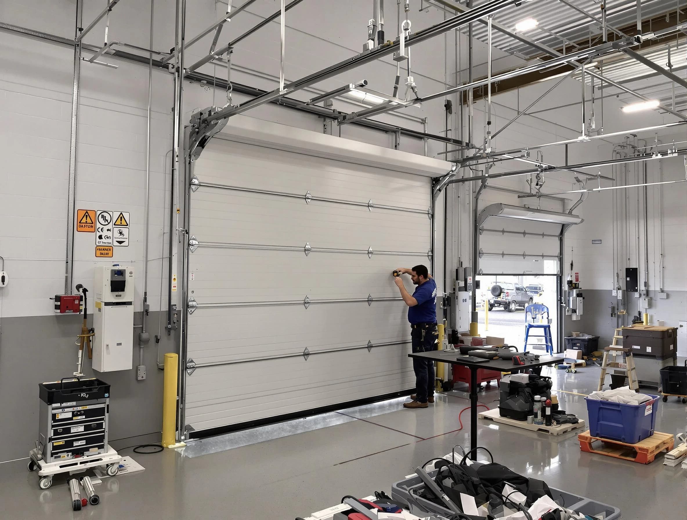 Commercial garage door repair being performed by Martinsville Garage Door Repair expert in Martinsville