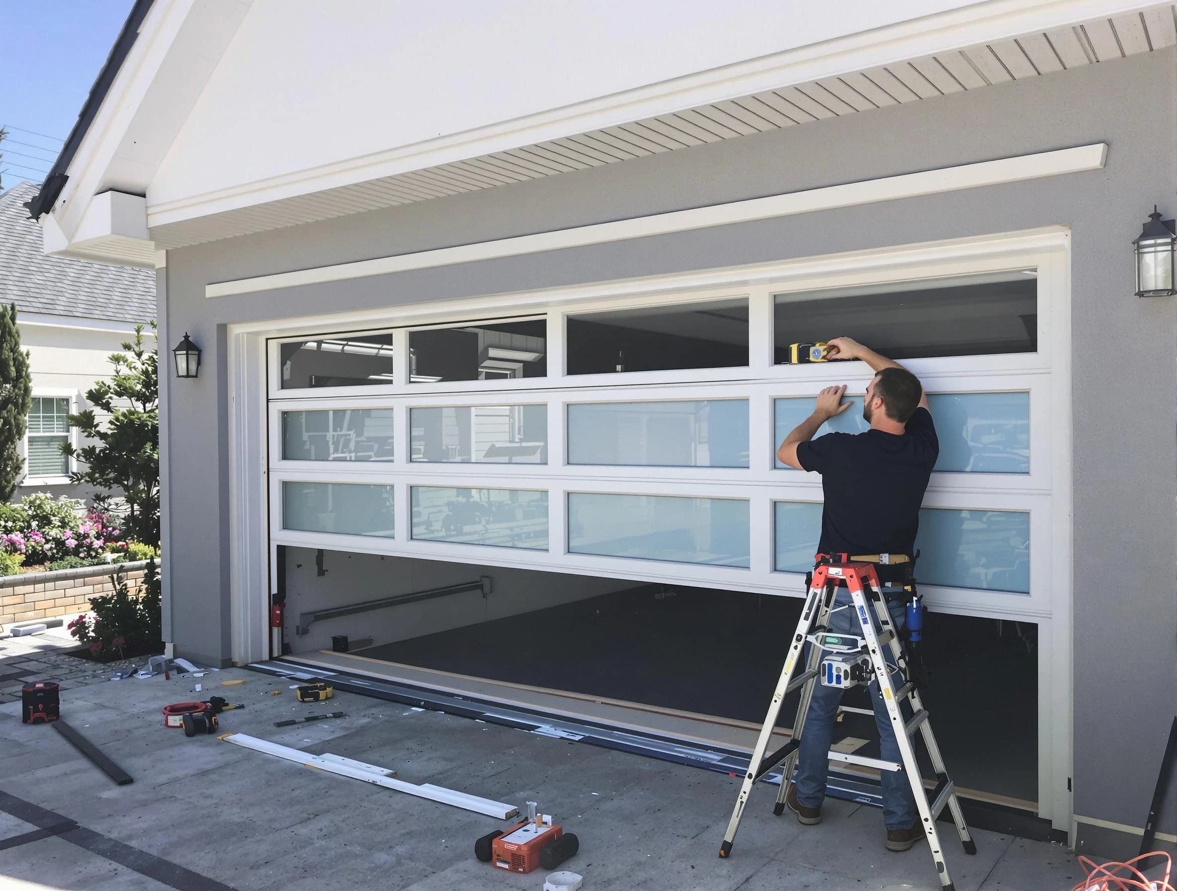 Martinsville Garage Door Repair team performing garage door replacement in Martinsville