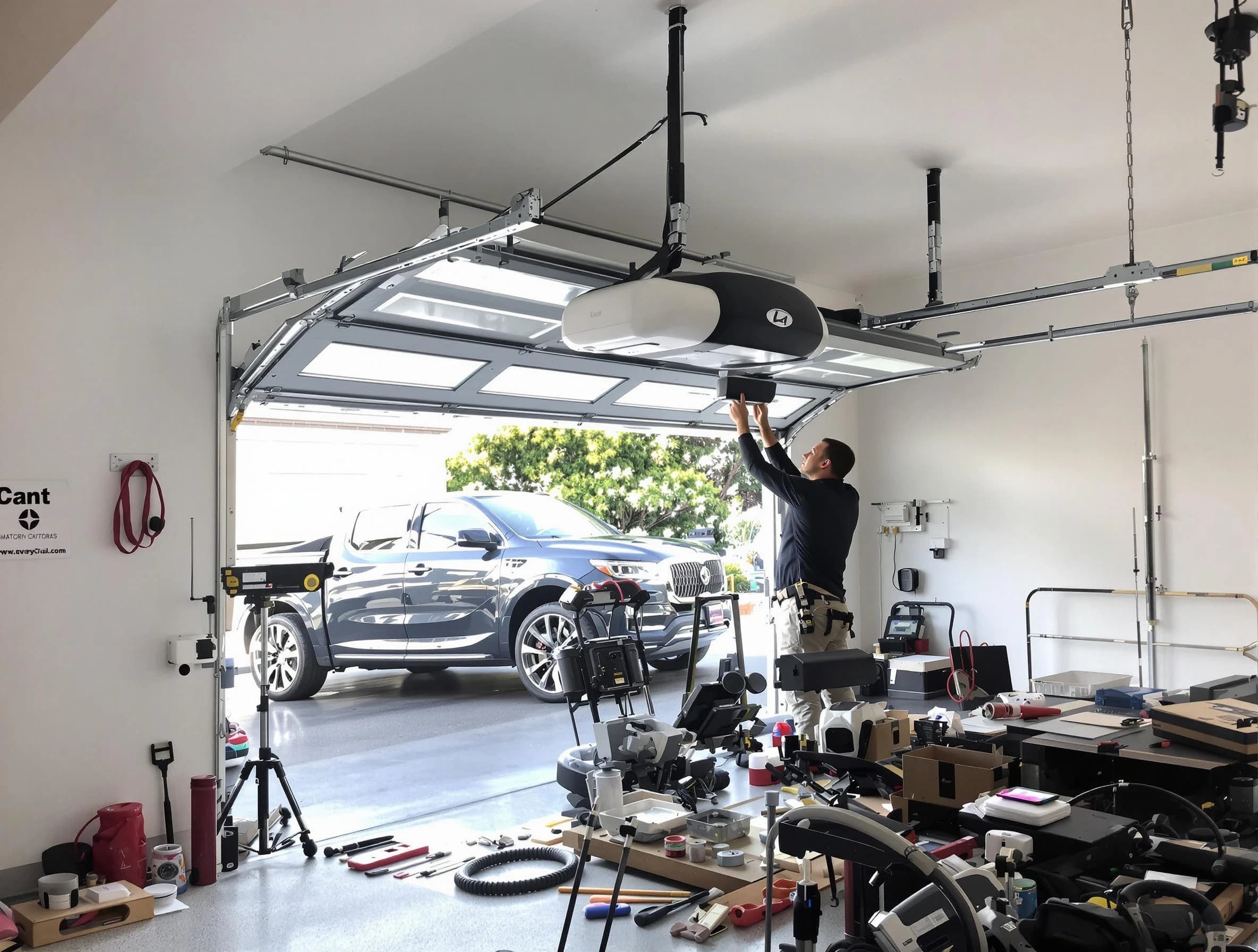 Martinsville Garage Door Repair specialist installing smart garage door opener system in Martinsville home