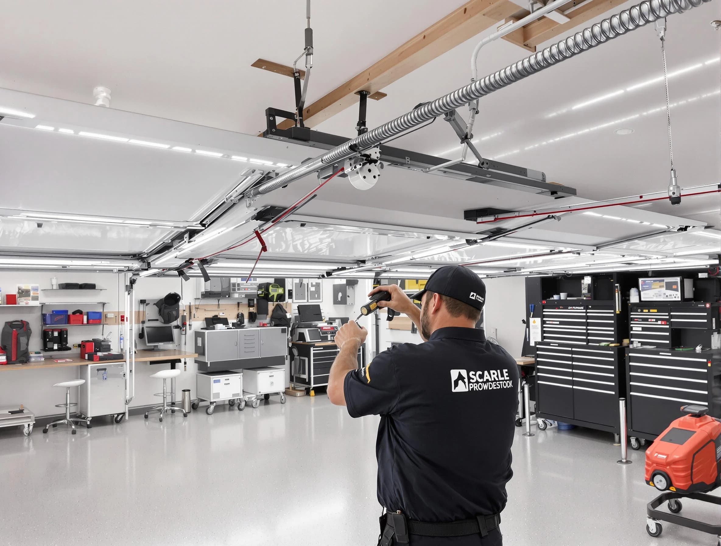 Martinsville Garage Door Repair technician repairing overhead garage door in Martinsville