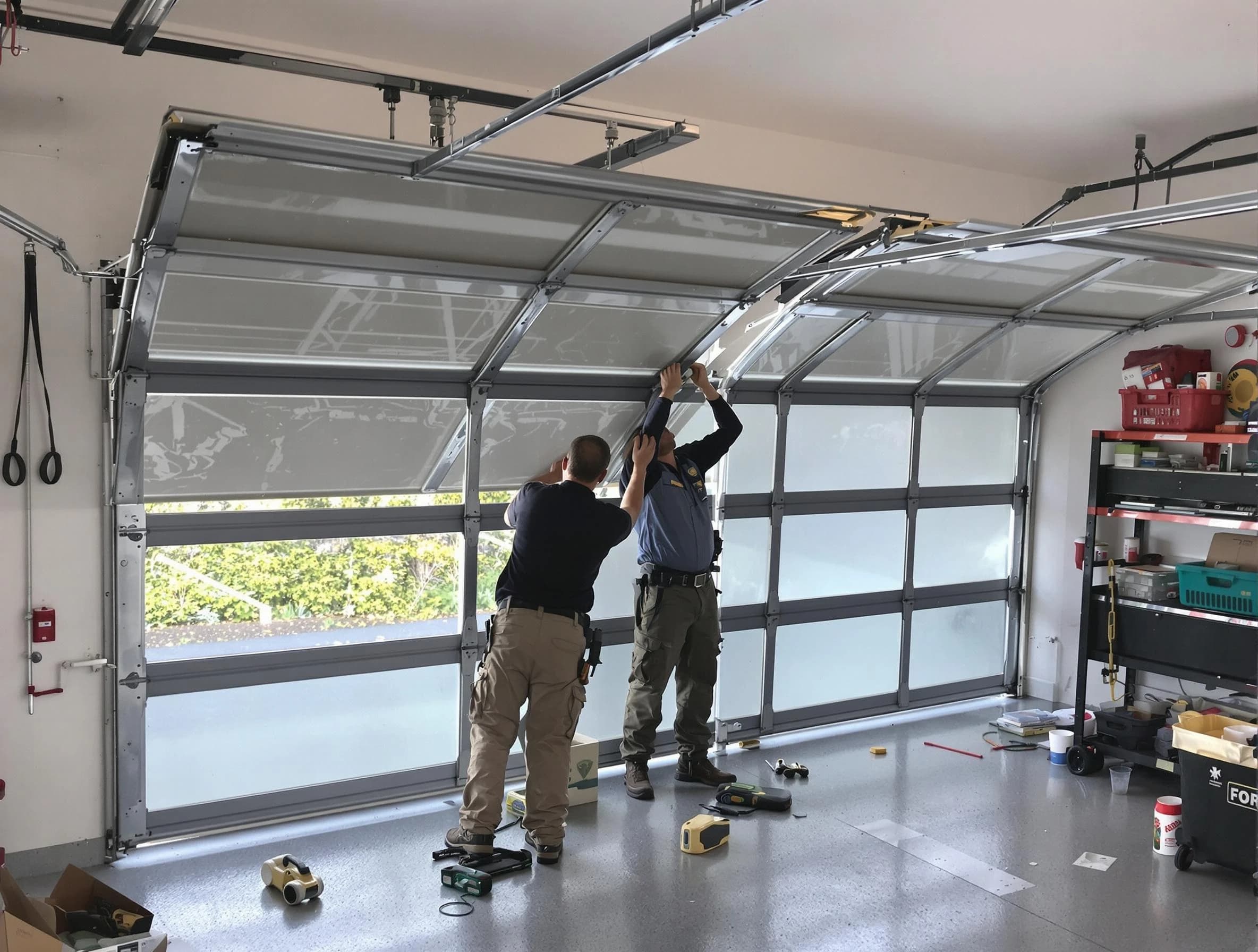 Martinsville Garage Door Repair expert performing precise panel replacement on Martinsville garage door