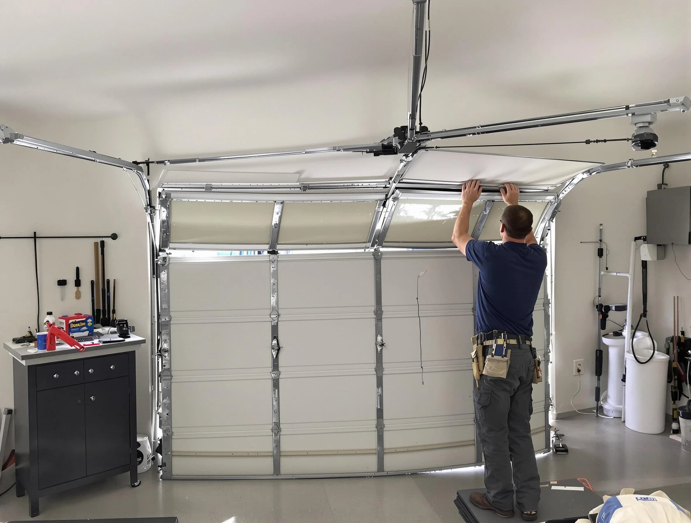 Martinsville Garage Door Repair specialist performing precise section replacement on Martinsville garage door