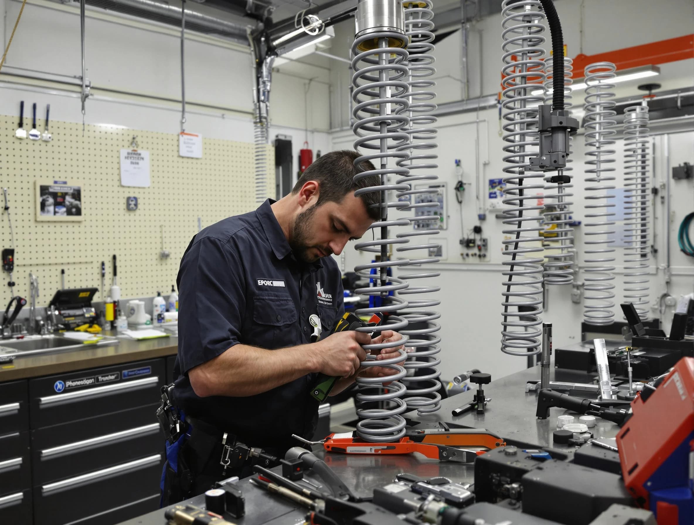 Martinsville Garage Door Repair technician performing spring repair in Martinsville